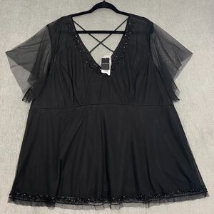 Torrid Women Top 4 Black Beaded Mesh Flutter Sleeve Office Siren Whimsigoth